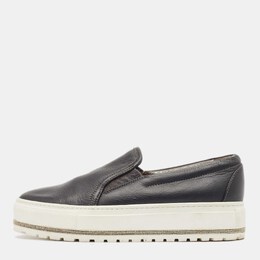 Brunello Cucinelli Black Leather Slip On Sneakers Size 37 1075724