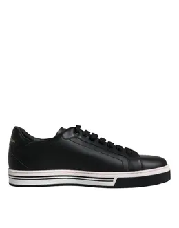 Dolce & Gabbana Black Leather Low Top Men Sneakers Shoes - EU39.5/US6.5 mv6288-39.5