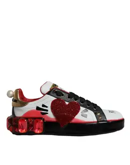 Dolce & Gabbana White Red Crystals Leather Portofino Sneakers Shoes - EU36.5/US6 la12189-36.5