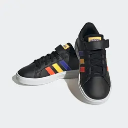 Кроссовки Adidas Sportswear "GRAND COURT COURT ELASTIC LACE AND TOP STRAP", дизайн по стопам суперзвезды Adidas, цвет Core Black / Lucid Blue / Court Green 5712613248 | core black / lucid blue / court green