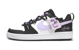 Nike Court Borough Low-Top GS Черно-Бело-Фиолетовые Скейтборд Кроссовки bq5448-115(team11-幸运紫女款黑白紫) | black white purple