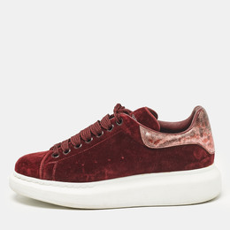 Alexander McQueen Burgundy Velvet and Snakeskin Effect Oversized Sneakers Size 40.5 1078196