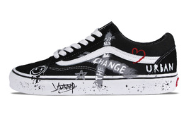 Кроссовки Vans Old Skool Skateboarding Shoes Unisex Low-top Black, черный vn000d3hy28(team58-笑脸涂鸦) | black