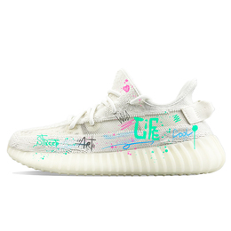 Кроссовки Adidas Yeezy Boost 350 Lifestyle Shoes Unisex Low-top Green, белый hq6316(team40-男女款马卡龙涂鸦) | white