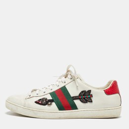 Gucci White Leather Arrow Embellished Ace Low Top Sneakers Size 39 1078476