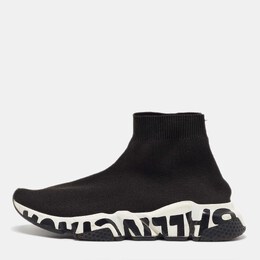 Balenciaga Black Knit Fabric Speed Trainer Slip On High Sneakers Size 39 1078557