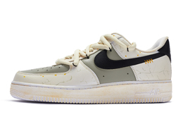Кроссовки для скейтбординга Air Force 1 женские с низким верхом бежевые/серо-зеленые/черные Nike dh2920-111(team80-女款病态编织)