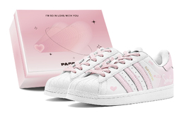 Кроссовки Adidas Superstar Skateboarding Shoes Unisex Low-top White, розовый eg4958(teams-粉爱心涂鸦s-box) | pink