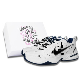 Кроссовки Nike Air Monarch 4 Chunky Sneakers Unisex Low-Top Black 415445-102(team298-几何 世界s-box) | white/black