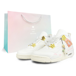 Баскетбольные кроссовки Air 4 Vintage женские средней высоты, белый, розовый, золотой Jordan aq9129-170(team401-宝象祥云粉金sbox) | white/pink gold