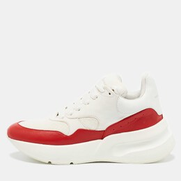 Alexander McQueen White/Red Leather And Mesh Oversized Runner Low Top Sneakers Size 38 1080604
