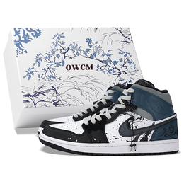 Баскетбольные кроссовки Air 1 Vintage Men Mid-Top Blue/Black Jordan 852542-100(team拾柒-男款中帮落纸云烟球鞋蓝) | blue black