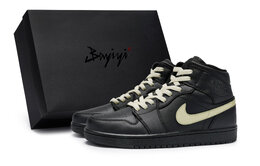 Баскетбольные кроссовки Air 1 Vintage Men Mid-Top бежево-желтый Jordan 554724-093(team80男静谧之耀米黄s-box) | black/beige yellow