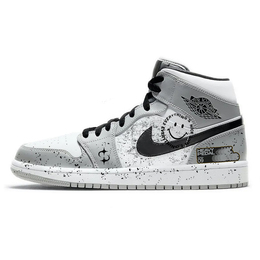 Баскетбольные кроссовки Air 1 Vintage Men Mid-Top Grey/White Jordan 554724-092(team10-笑脸2) | smoke gray