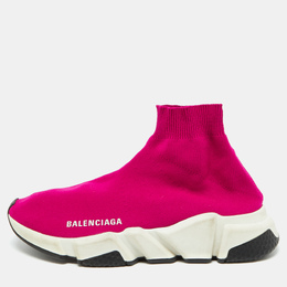 Balenciaga Bright Pink Knit Fabric Speed Trainer Slip On Sneakers Size 36 1080549