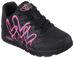 Кроссовки Skechers "UNO DRIPPING IN LOVE", с граффити в виде сердца, повседневная обувь, полуботинки, туфли на шнуровке, цвет Schwarz-Kombiniert 3180245744 | schwarz-kombiniert