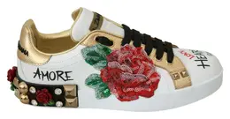 Dolce & Gabbana Elegant Sequined Floral Leather Sneakers - EU37/US6.5 la7516-37