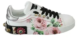 Dolce & Gabbana Floral Crystal-Embellished Leather Sneakers - EU35/US4.5 la6691-35