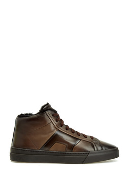 Santoni Утепленные мехом кеды из гладкой патинированной кожи Velatura 255898