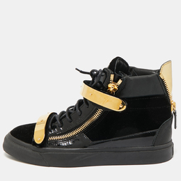 Giuseppe Zanotti Black Velvet And Patent Leather Coby High Top Sneakers Size 39 1088057