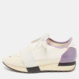 Balenciaga White Leather and Mesh Race Runner Low Top Sneakers Size 38 1086296