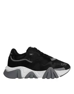 Versace Black Leather Neoprene Chunky Low Top Sneakers Squalo Shoes - EU42/US9 mv6396-42