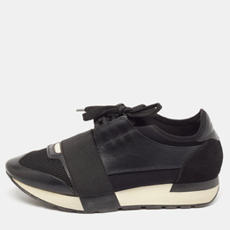 Balenciaga Black Leather and Mesh Race Runner Sneakers Size 38 1090423