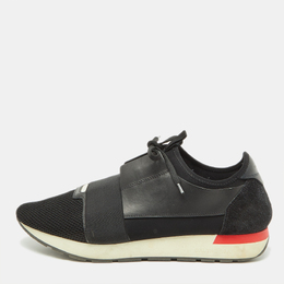 Balenciaga Black Leather and Mesh Race Runner Sneakers Size 45 1090425