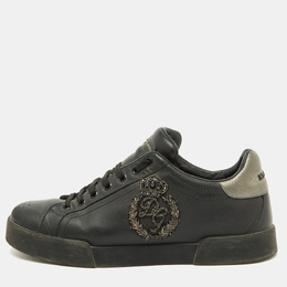 Dolce & Gabbana Black Leather Portofino Crown Patch Sneakers Size 41 1090809