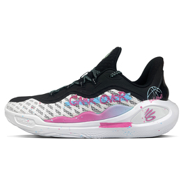 Баскетбольные кроссовки Curry 11 Basketball Shoes Men Low-Top Pink Under Armour, белый/черный/розовый 3027416-100(team372-游戏结束) | white/black/pink