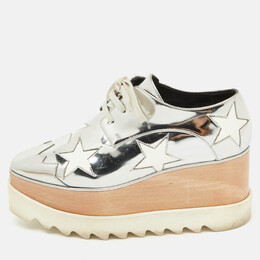 Stella McCartney Silver/White Faux Leather Elyse Star Platform Derby Sneakers Size 36 1093557