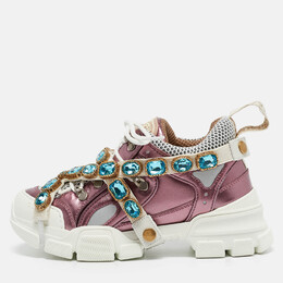 Gucci Metallic Pink Leather and Mesh Flashtrek Sneakers Size 35 1093433