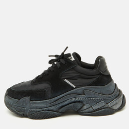 Balenciaga Black Nylon and Suede Triple S Sneakers Size 38 1094094