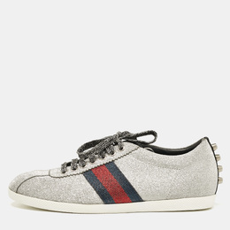 Gucci Silver Glitter Web Bambi Sneakers Size 38.5 1097969