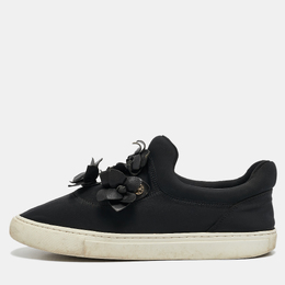 Tory Burch Black Neoprene And Leather Blossom Floral Applique Slip On Sneakers Size 39 1103204