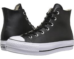 Кроссовки Converse Chuck Taylor All Star High Top Platform Leather Sneaker, цвет Black/Black/White 9111952 | black/black/white