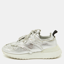 Tod's Silver Perforated Leather Low Top Sneakers Size 39.5 1103714
