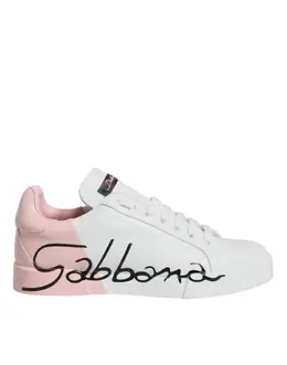 Dolce & Gabbana White Pink Portofino Low Top Sneakers Shoes - EU38/US7.5 la11800-38