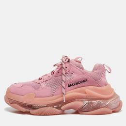 Balenciaga Pink Mesh and Nubuck Leather Triple S Clear Sole Lace Up Sneakers Size 39 1108110