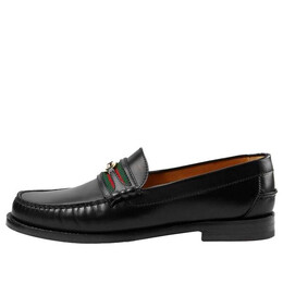 Кроссовки loafer with interlocking g green and red web 'black leather' Gucci, черный 644724-17x10-1060 | black/green/red