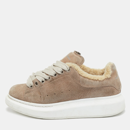 Alexander McQueen Beige Shearling and Suede Oversized Low Top Sneakers Size 35 1109681