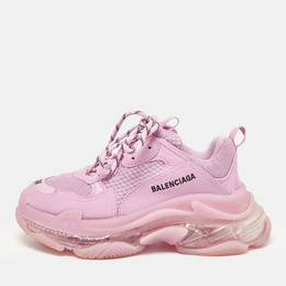 Balenciaga Pink Leather and Mesh Triple S Lace Up Sneakers Size 38 1110626