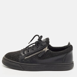Giuseppe Zanotti Black Metallic Knit Fabric and Leather Frankie Low Top Sneakers Size 39 1110565