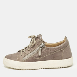 Giuseppe Zanotti Taupe Grey Croc Embossed Leather Frankie Low Top Sneakers Size 39 1110573