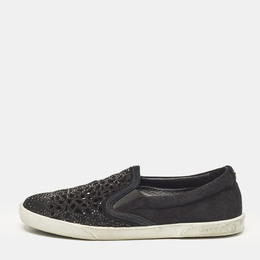 Jimmy Choo Black Suede Crystal Embellished Cut-Out Slip On Sneakers Size 36 1110513