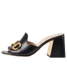 Кроссовки slide sandal with horsebit 'black leather' Gucci, черный 655412-bko00-1000 | black