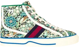Кроссовки Liberty of London x Gucci Wmns Tennis 1977 High Floral - Light Blue Green, зеленый 627838 2h920 4861 | floral - light blue green