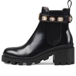 Кроссовки ankle boot with belt 'black leather' Gucci, черный 550036-dks00-1000 | black