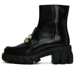 Кроссовки mid heel ankle boot with belt 'black leather' Gucci, черный 700270-dks00-1000 | black