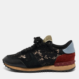 Valentino Black Leather And Lace Rockrunner Sneakers Size 36.5 1112739